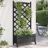Berkfield Home Planter with Trellis & Wheels Black Solid Wood Fir