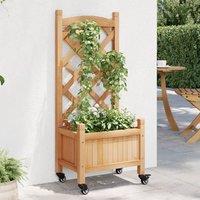 Berkfield Home Planter with Trellis & Wheels Brown Solid Wood Fir