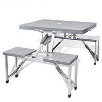 Berkfield Home Foldable Camping Table Set with 4 Stools Aluminium Extra Light Grey