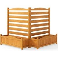 Gymax 2-Panel Wooden Privacy Screen With Planter Box Air Conditioner Fence in Natural