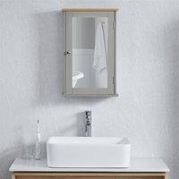 EONLION Bathroom Mirrored Wall Cabinet Wooden Storage Cupboard with Shelf in Grey