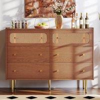 HomeTouch Vintage Wood Effect Bedroom Chest of Drawers Sideboard Cabinet (6 Drawers) in Brown | Size: 1 Pack