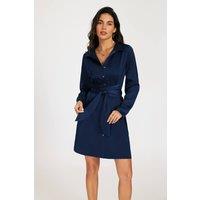 FS Collection Women's Wrap Tie Mini Satin Shirt Dress in Navy | Size: Medium
