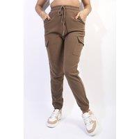 IKRUSH Women's Frankie Cargo Pocket Trouser With Drawstring in Brown | Size: Medium/Large