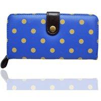 Fontanella Fashion Women's Polka Dot PU Leather Purse With Metal Button in Bright Blue