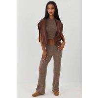 Hiccup Women's Elastic Waist Soft Textured Knitted Pants in Light Brown | Size: Large