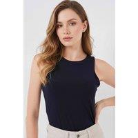 Big Dart Women's Fitted Sleeveless Crew Neck Bodysuit with Snap Closure in Navy | Size: XL