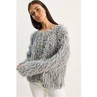 Bianco Lucci Women's Textured Button-Up Cardigan in Grey