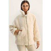 Bianco Lucci Women's Oversized Plush Knitted Puffer Jacket with Zipper Closure in Cream | Size: Medium