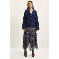 Bianco Lucci Women's Lined Checkered Midi Skirt in Navy | Size: Small
