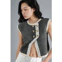 MyFashion Women's Textured Knitwear Cropped Waistcoat with Button Closure in Medium Beige