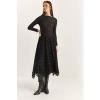 Bianco Lucci Women's High Waist Asymmetric Midi Skirt in Black | Size: Large