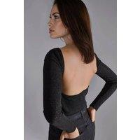 Busem Women's Shiny Boat Neck Cropped Blouse in Black | Size: Small