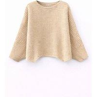 MixRay Women's Oversized Textured Ribbed Crew Neck Sweater in Beige