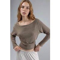 Busem Women's Boat Neck Long Sleeve Elastic Blouse in Chocolate | Size: Medium