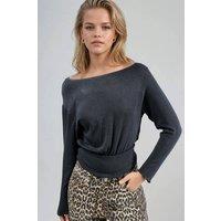 Busem Women's Boat Neck Long Sleeve Elastic Blouse in Dark Grey | Size: Large