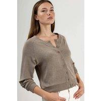 Busem Women's Crew Neck Buttoned Cardigan in Light Brown | Size: Medium