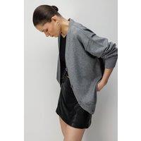 MixRay Women's Long Ribbed Knitwear Cardigan with V-neck & Button Closure in Dark Grey