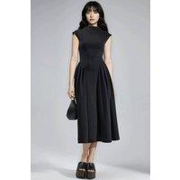 Busem Women's Textured Paneled Midi Dress in Black | Size: XL