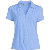 Lands' End Women's Linen Blend Button Front Polo in Pale Blue | Size: 16-18