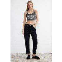 WOVCOR Women's High Waist Mom Jeans in Black | Size: 14