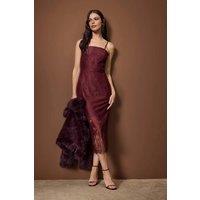 WOVCOR Women's Lace Lined Midi Dress with Strappy Detail in Burgundy | Size: 6