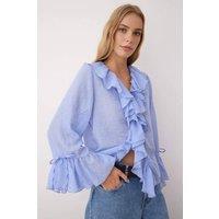 WOVCOR Women's Ruffle Front Long Sleeve Boho Style Woven Blouse in Blue | Size: 14