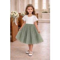 UK Flower Girl Boutique Girl's Bohemian Flutter Tea Dress - Sage Green | Size: 12-18 m