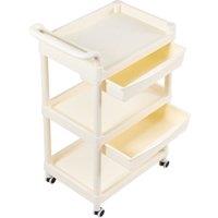 Living and Home 3-Tier Rolling Trolley Cart Vegetable Fruit Storage Rack Organiser with 2 Drawers in White