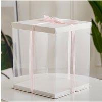 Living and Home Clear Plastic Cake Box with Ribbon in White