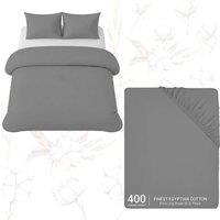 Grace Premium Egyptian Cotton King Size Duvet Cover Sets Ultrasoft in Grey | Size: Double