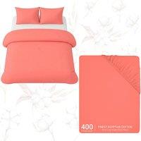 Grace Premium Egyptian Cotton King Size Duvet Cover Sets Ultrasoft in Coral | Size: Double