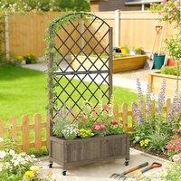 OUTSUNNY Garden Bed w/Metal Trellis, Wooden Elevated Planter Box Carbonised in Natural