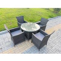 Fimous Rattan Garden Furniture 4 Seater Garden Big Round Table & Chairs in Dark Grey