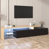 HomeTouch Modern LED Light TV Unit with Glass Shelves in Black | Size: 1 Pack