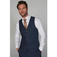 Paul Andrew Men's Hamleys Formal Check Waistcoat in Blue | Size: 48R