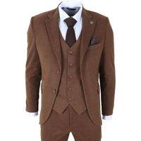 TruClothing Men's IM42 3 Piece Suit Wool Blend Tweed Herringbone in Brown | Size: 52R