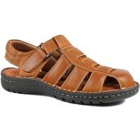 Pavers Men's Premium Leather Touch Fastening Sandals in Tan | Size: 6