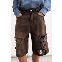 Giesto Men's Destroyed Denim Shorts in Light Brown | Size: Medium