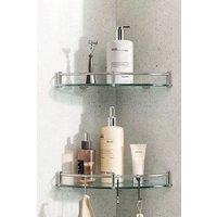 Living and Home 2Pcs Bathroom Glass Corner Shelf Wall Mounted Storage Rack in Silver