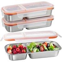 Greentainer Durable Snack Box With 2 Compartments Lunch Box 3 Pack in Silver
