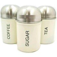 MANTRARAJ 3PCS Tea Coffee Sugar Storage Canister Set Stainless Steel Black in Cream