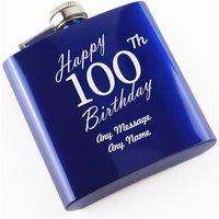Uniqueful Personalised Happy 100th Birthday Engraved 6oz Blue Steel Hip Flask
