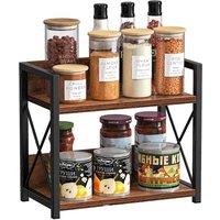 SPETLEK 2 Tier Wooden Spice Rack Coffee Station Organizer Kitchen in Brown