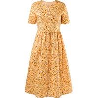 MODISHION Women's V-Neck Short Sleeve Midi Dress with Pockets in Yellow | Size: Large