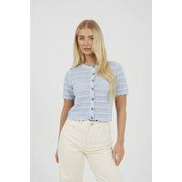 Brave Soul Women's Short Sleeve Stitch Detail Crew Neck Cardigan in Blue | Size: XS