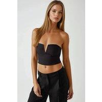 Hiccup Women's Strapless Fitted Crop Top with Back Gathering in Black | Size: Medium