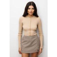 MixRay Women's Ribbed Knit Buttoned Cardigan in Tan | Size: Large