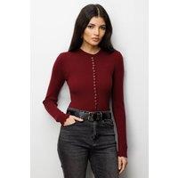 MixRay Women's Ribbed Knit Buttoned Cardigan in Burgundy | Size: Small