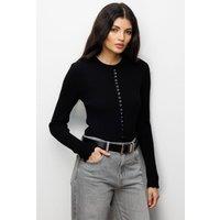 MixRay Women's Ribbed Knit Buttoned Cardigan in Black | Size: Small